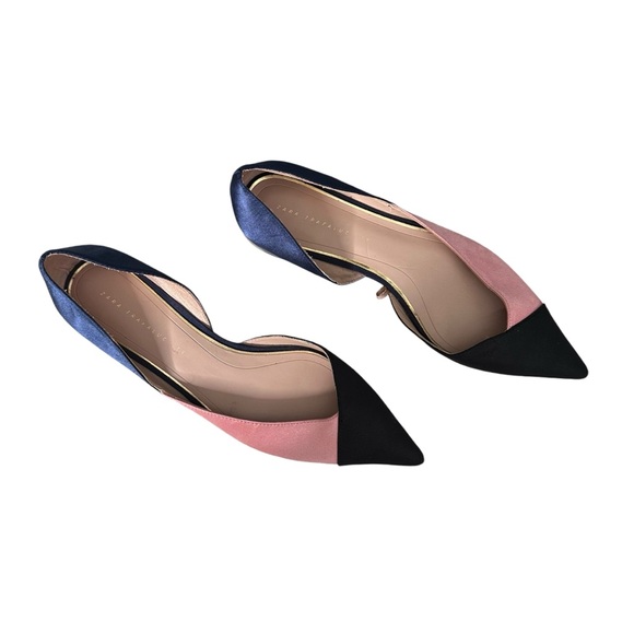 Zara Trafaluc Colorblock Satin Pointed Toe Flats Black Pink Blue Size 39 US 8 - Picture 2 of 14